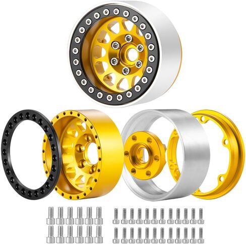 4Pcs RC Wheels 1.9 Aluminum Alloy Beadlock Wheel Rims for TRX4 Series Axial SCX10 AXI03007 RC Crawler Car (Black) in Saudi Arabia