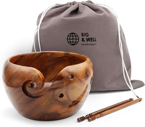 Yarn Bowls 7x4 inches for Crocheting. Wooden Yarn Bowl Holder for Knitting with Free Carry Pouch & 2 Crochet Hooks in Saudi Arabia