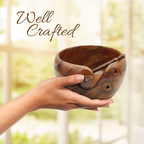 Yarn Bowls 7x4 inches for Crocheting. Wooden Yarn Bowl Holder for Knitting with Free Carry Pouch & 2 Crochet Hooks in Saudi Arabia