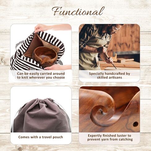 Yarn Bowls 7x4 inches for Crocheting. Wooden Yarn Bowl Holder for Knitting with Free Carry Pouch & 2 Crochet Hooks in Saudi Arabia