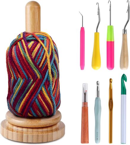 حامل بكرة الغزل الخشبي، رف تخزين بكرة الخيوط الكلاسيكية من Joyeee، لفافة كرة دوارة، موزع الغزل مع آلية التدوير لخياطة البكرة والحياكة والتطريز ومنع تشابك الغزل #1 in Kuwait