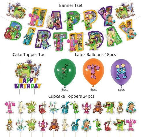زينة حفلات عيد الميلاد ماي سينغ مونسترز تتضمن لافتة عيد ميلاد سعيد وبالونات وزينة للكب كيك وحوش الغناء in Kuwait