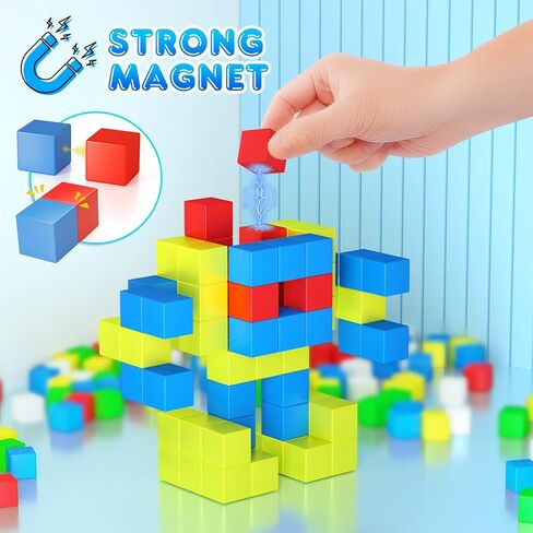 FAMOPLAY 60 قطعة كتل مغناطيسية، مكعبات بناء ألعاب مغناطيسية مكعبات مغناطيسية ثلاثية الأبعاد 1.0 بوصة للأطفال الصغار الذين تتراوح أعمارهم بين 3-5 سنوات فما فوق ألعاب جذعية حسية تعليمية للبنين والبنات in Kuwait