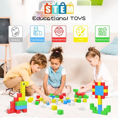 FAMOPLAY 60 قطعة كتل مغناطيسية، مكعبات بناء ألعاب مغناطيسية مكعبات مغناطيسية ثلاثية الأبعاد 1.0 بوصة للأطفال الصغار الذين تتراوح أعمارهم بين 3-5 سنوات فما فوق ألعاب جذعية حسية تعليمية للبنين والبنات in Kuwait