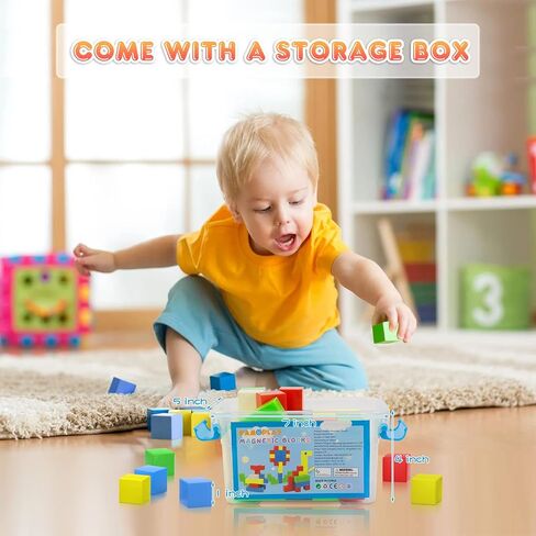 FAMOPLAY 60 قطعة كتل مغناطيسية، مكعبات بناء ألعاب مغناطيسية مكعبات مغناطيسية ثلاثية الأبعاد 1.0 بوصة للأطفال الصغار الذين تتراوح أعمارهم بين 3-5 سنوات فما فوق ألعاب جذعية حسية تعليمية للبنين والبنات in Kuwait