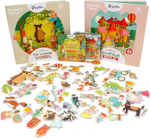 Kids Magnetic Playset Refrigerator Magnets, Wishing Wood & Kingdom for Todder Magnet Toy Magnetic Play Sticker 2 Books Cardboard in Kuwait