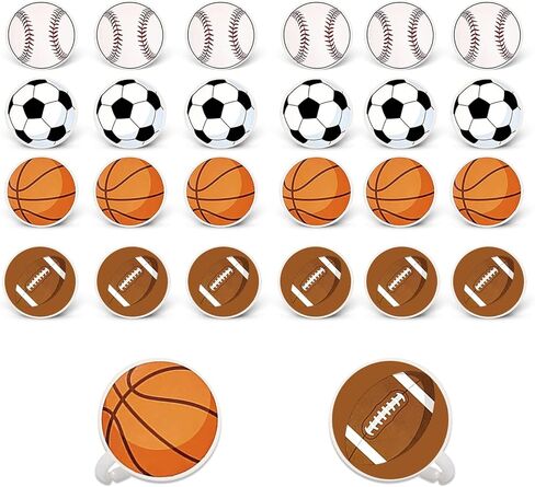 24 قطعة من أغطية الكيك الرياضية لتزيين حلقات الكب كيك للأطفال، مستلزمات حفلات أعياد الميلاد وديكورات الخبز وهدايا الحفلات in Kuwait