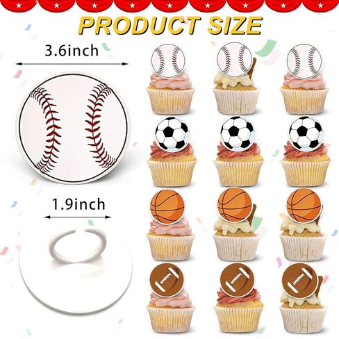 24 قطعة من أغطية الكيك الرياضية لتزيين حلقات الكب كيك للأطفال، مستلزمات حفلات أعياد الميلاد وديكورات الخبز وهدايا الحفلات in Kuwait