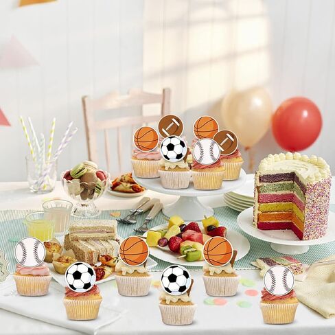 24 قطعة من أغطية الكيك الرياضية لتزيين حلقات الكب كيك للأطفال، مستلزمات حفلات أعياد الميلاد وديكورات الخبز وهدايا الحفلات in Kuwait