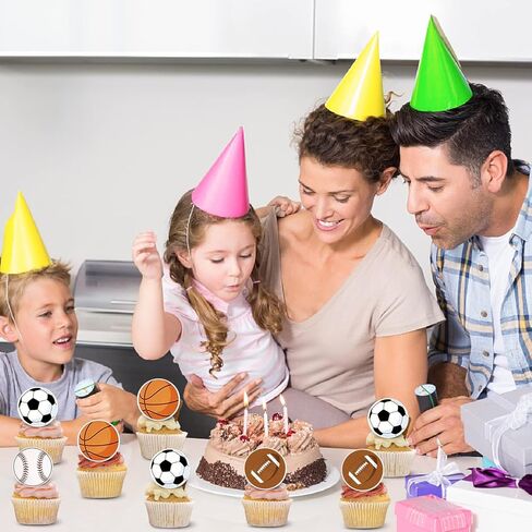 24 قطعة من أغطية الكيك الرياضية لتزيين حلقات الكب كيك للأطفال، مستلزمات حفلات أعياد الميلاد وديكورات الخبز وهدايا الحفلات in Kuwait