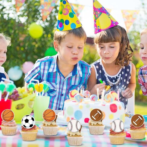 24 قطعة من أغطية الكيك الرياضية لتزيين حلقات الكب كيك للأطفال، مستلزمات حفلات أعياد الميلاد وديكورات الخبز وهدايا الحفلات in Kuwait