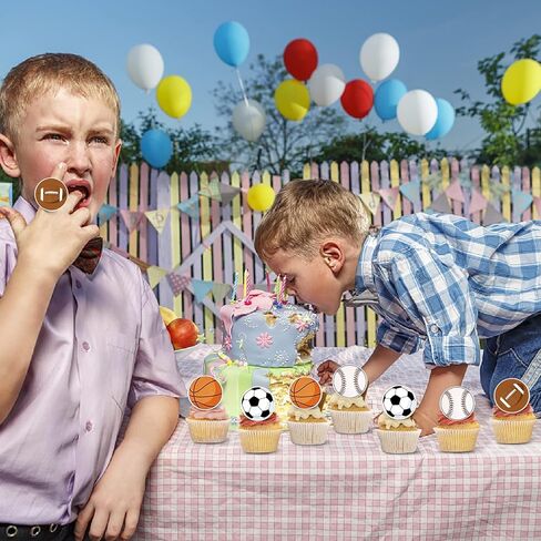 24 قطعة من أغطية الكيك الرياضية لتزيين حلقات الكب كيك للأطفال، مستلزمات حفلات أعياد الميلاد وديكورات الخبز وهدايا الحفلات in Kuwait