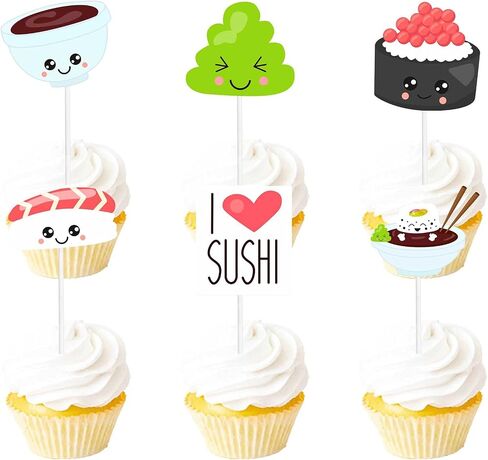 18pcs Glitter Dessert Cupcake Topper Sushi Baby Shower Theme Decor Supplies Boys Girls Happy Birthday Japanese Party Decorations in Saudi Arabia
