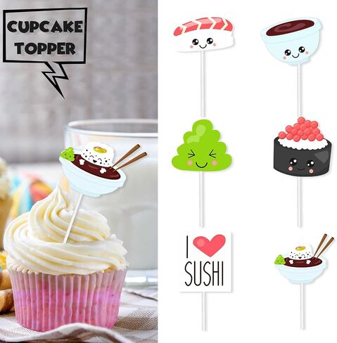 18pcs Glitter Dessert Cupcake Topper Sushi Baby Shower Theme Decor Supplies Boys Girls Happy Birthday Japanese Party Decorations in Saudi Arabia