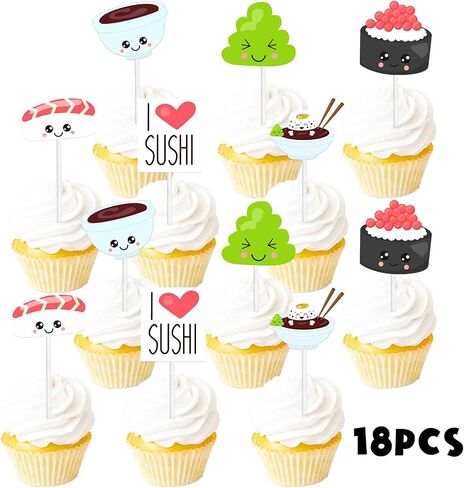 18pcs Glitter Dessert Cupcake Topper Sushi Baby Shower Theme Decor Supplies Boys Girls Happy Birthday Japanese Party Decorations in Saudi Arabia