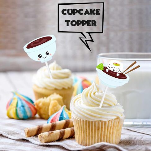 18pcs Glitter Dessert Cupcake Topper Sushi Baby Shower Theme Decor Supplies Boys Girls Happy Birthday Japanese Party Decorations in Saudi Arabia