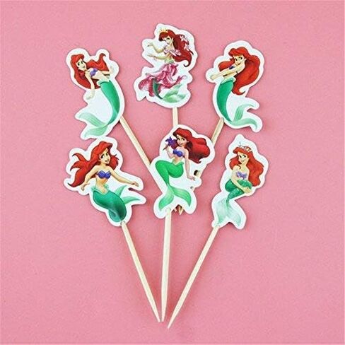 أغطية تزيين الكيك بتصميم حورية البحر الصغيرة لحفلات أعياد الميلاد من ديزني - مجموعة من 24 قطعة in Kuwait