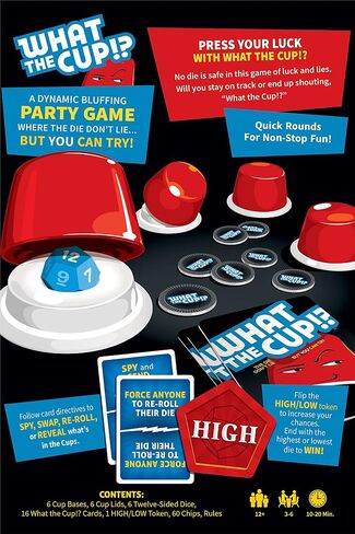 USAOPOLY What The Cup!? | Social Bluffing Dice Game | Featuring Handheld Dice Cups & D12 Dice | Spy, Swap, Steal The Winning Cup | 3-6 Players, Ages 12+ in Saudi Arabia