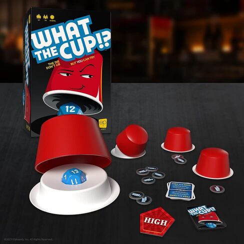 USAOPOLY What The Cup!? | Social Bluffing Dice Game | Featuring Handheld Dice Cups & D12 Dice | Spy, Swap, Steal The Winning Cup | 3-6 Players, Ages 12+ in Saudi Arabia