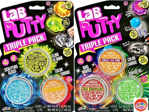 مجموعة سلايم من JA-RU Lab Putty Bundle (عبوة فيدجيت 2، 6 وحدات) ألعاب نطاطة متغيرة اللون، معجون مغناطيسي، سلايم يتوهج في الظلام، سلايم شفاف. لعبة المعجون العلاجي لتخفيف التوتر. لعبة حسية. 9580-2ص in Kuwait