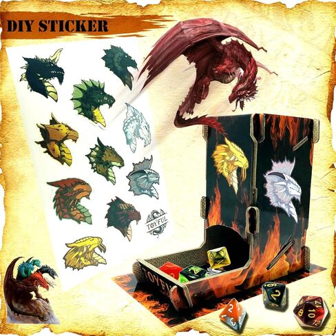 مجموعة برج النرد مطبوعة بتصميم فاير دي ان دي دايس رولر مع ملصقات دراجون لالعاب ار بي جي وام تي جي ودي اند دي باثفايندر in Kuwait