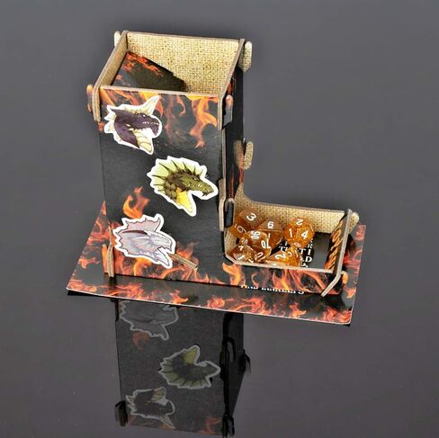 مجموعة برج النرد مطبوعة بتصميم فاير دي ان دي دايس رولر مع ملصقات دراجون لالعاب ار بي جي وام تي جي ودي اند دي باثفايندر in Kuwait