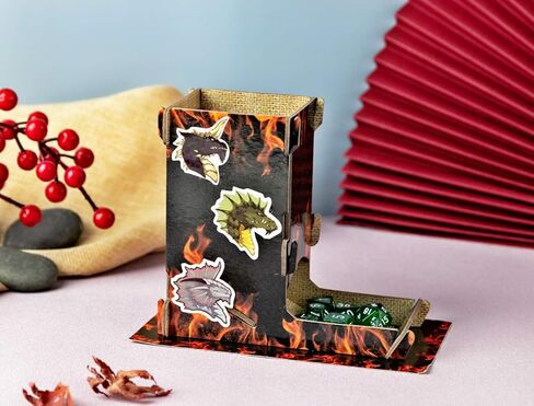 مجموعة برج النرد مطبوعة بتصميم فاير دي ان دي دايس رولر مع ملصقات دراجون لالعاب ار بي جي وام تي جي ودي اند دي باثفايندر in Kuwait