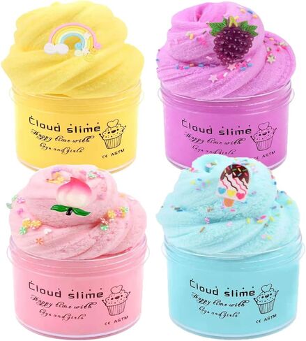 مجموعة مكونة من 4 عبوات من السلايم السحابي، لوازم سلايم صغيرة معطرة للأطفال، لعبة تخفيف التوتر لتعليم الأطفال، هدايا الحفلات، أفضل هدية عيد ميلاد in Kuwait