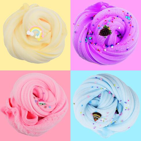 مجموعة مكونة من 4 عبوات من السلايم السحابي، لوازم سلايم صغيرة معطرة للأطفال، لعبة تخفيف التوتر لتعليم الأطفال، هدايا الحفلات، أفضل هدية عيد ميلاد in Kuwait