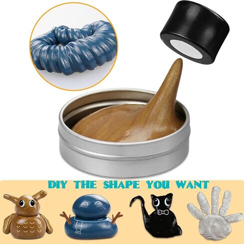 arfun 2 حزمة المعجون الوحل المغناطيسي مع المغناطيس، لينة ماجيك الوحل المعجون اليد المعجون تململ لعبة تخفيف التوتر التفكير لعبة تعليمية مع مغناطيس أكبر ترقية للبنين الفتيات البالغين (أسود، فضي) in Kuwait