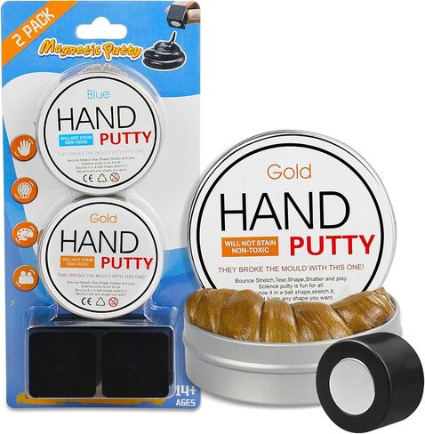 arfun 2 حزمة المعجون الوحل المغناطيسي مع المغناطيس، لينة ماجيك الوحل المعجون اليد المعجون تململ لعبة تخفيف التوتر التفكير لعبة تعليمية مع مغناطيس أكبر ترقية للبنين الفتيات البالغين (أسود، فضي) in Kuwait