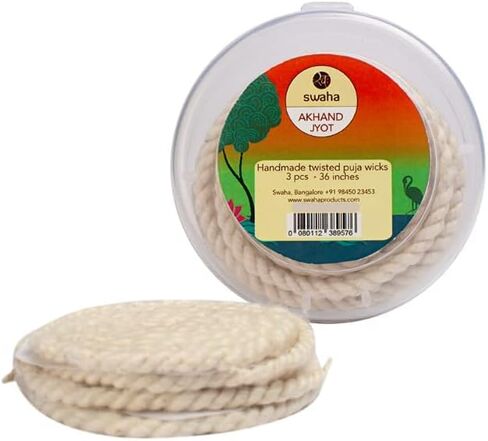 Swaha Twisted Akhandjyot Cotton Long Wick (3 Pieces)- Pack of 1 in Kuwait