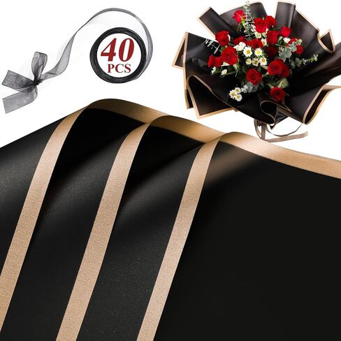RowinsyDD 40 ورقة ورق تغليف الزهور البيضاء، ورق تغليف مقاوم للماء لباقات الزهور، 22.8 × 22.8 بوصة لتغليف الهدايا من لوازم الزهور in Kuwait