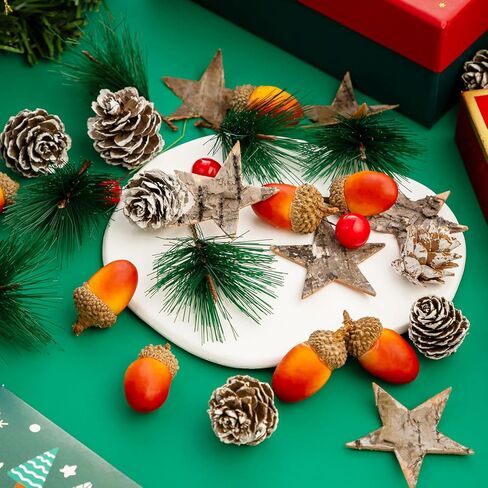 اتش تي زد ان اتش اكس تي مجموعة من 110 قطعة من مخاريط الصنوبر الاصطناعية، لوازم صنع اكليل الكريسماس، اكواز صنوبر طبيعي مزيف للشتاء والبلوط والتوت الاحمر والنجوم وابر الصنوبر لتزيين طاولة الكريسماس in Kuwait