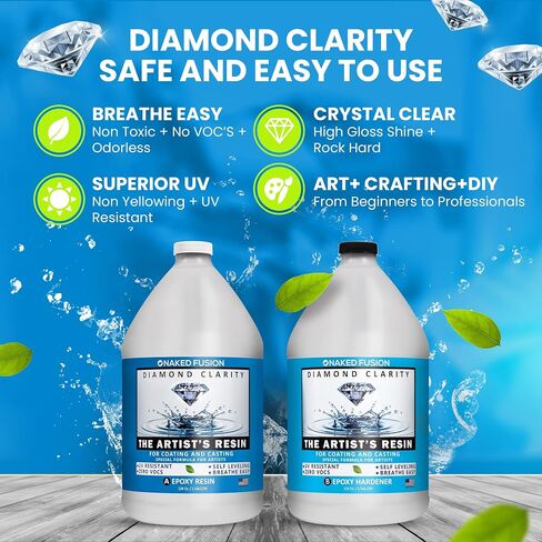 NAKED FUSION -Epoxy Resin Art Resin Diamond Clarity- Original Formula -The Artist's Resin for Coating, Resin Art, Geodes, Tabletop, Bar Top, Live Edge River Tables- Food Safe -Non-Toxic-2 Gallon KIT in Kuwait