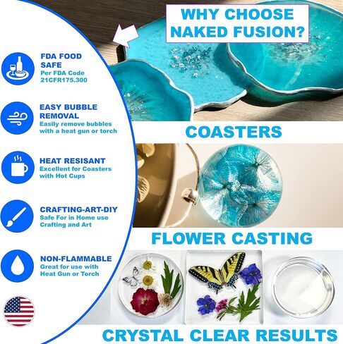 NAKED FUSION -Epoxy Resin Art Resin Diamond Clarity- Original Formula -The Artist's Resin for Coating, Resin Art, Geodes, Tabletop, Bar Top, Live Edge River Tables- Food Safe -Non-Toxic-2 Gallon KIT in Kuwait