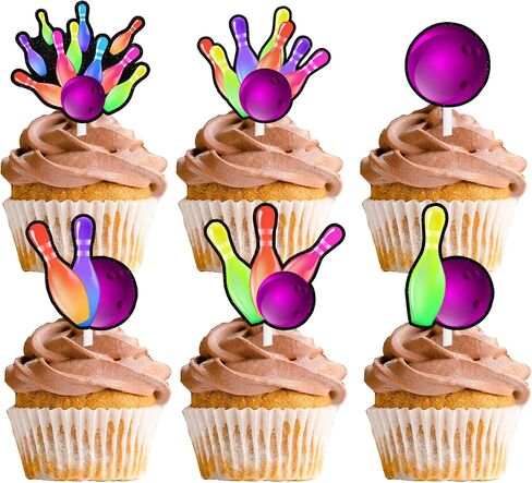 18pcs Colorful Glitter Bowling Ball Dessert Cupcake Topper Bowling Sport Theme Decor Supplies Boys Girls Happy Birthday Party Decorations in Saudi Arabia