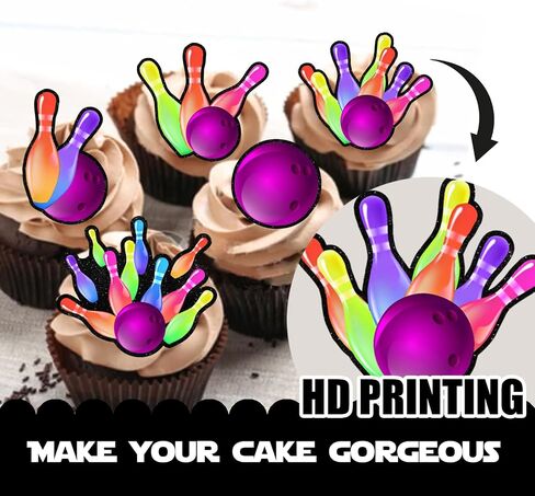 18pcs Colorful Glitter Bowling Ball Dessert Cupcake Topper Bowling Sport Theme Decor Supplies Boys Girls Happy Birthday Party Decorations in Saudi Arabia