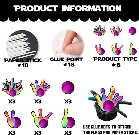 18pcs Colorful Glitter Bowling Ball Dessert Cupcake Topper Bowling Sport Theme Decor Supplies Boys Girls Happy Birthday Party Decorations in Saudi Arabia