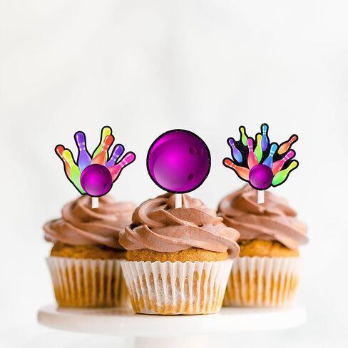 18pcs Colorful Glitter Bowling Ball Dessert Cupcake Topper Bowling Sport Theme Decor Supplies Boys Girls Happy Birthday Party Decorations in Saudi Arabia