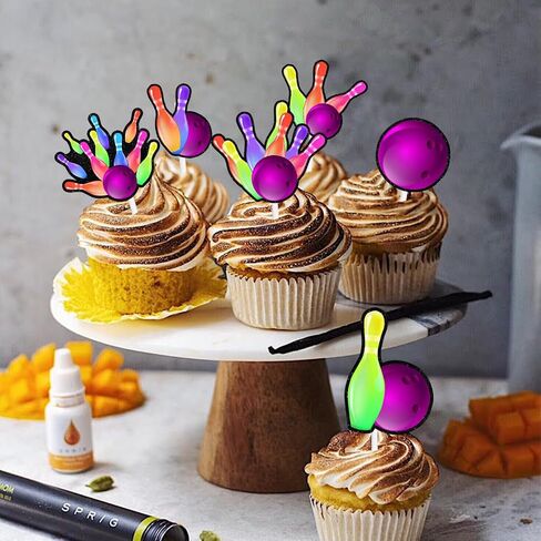 18pcs Colorful Glitter Bowling Ball Dessert Cupcake Topper Bowling Sport Theme Decor Supplies Boys Girls Happy Birthday Party Decorations in Saudi Arabia