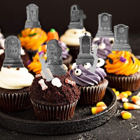 Whaline 37Pcs Halloween Cupcake Toppers Zombie Hand Tombstone Graveyard Cake Toppers Scary Halloween Toothpick Flags Table Centerpiece for Halloween Birthday Party Supplies Dessert Decorations in Saudi Arabia