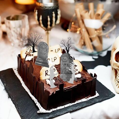 Whaline 37Pcs Halloween Cupcake Toppers Zombie Hand Tombstone Graveyard Cake Toppers Scary Halloween Toothpick Flags Table Centerpiece for Halloween Birthday Party Supplies Dessert Decorations in Saudi Arabia