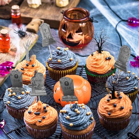 Whaline 37Pcs Halloween Cupcake Toppers Zombie Hand Tombstone Graveyard Cake Toppers Scary Halloween Toothpick Flags Table Centerpiece for Halloween Birthday Party Supplies Dessert Decorations in Saudi Arabia