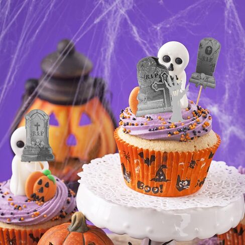 Whaline 37Pcs Halloween Cupcake Toppers Zombie Hand Tombstone Graveyard Cake Toppers Scary Halloween Toothpick Flags Table Centerpiece for Halloween Birthday Party Supplies Dessert Decorations in Saudi Arabia