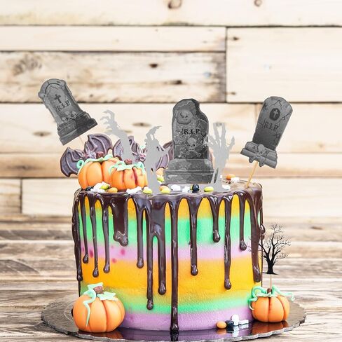 Whaline 37Pcs Halloween Cupcake Toppers Zombie Hand Tombstone Graveyard Cake Toppers Scary Halloween Toothpick Flags Table Centerpiece for Halloween Birthday Party Supplies Dessert Decorations in Saudi Arabia