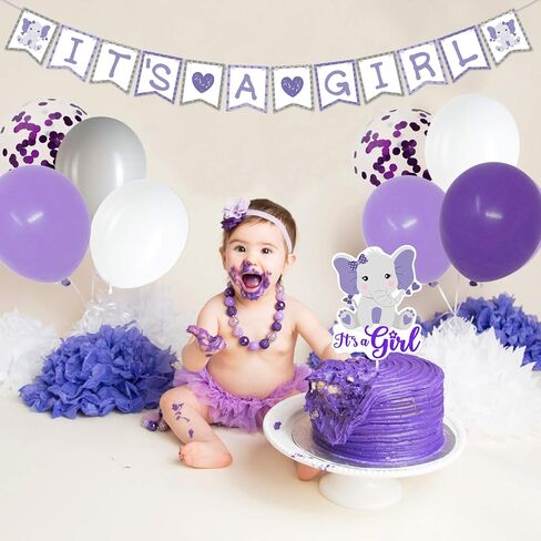 ديكور حمام الطفل الأرجواني على شكل فيل باللون الأرجواني والرمادي، لافتة عبارة إنها فتاة، أعلى الكعكة، أغطية الكب كيك، بالونات مطاطية لحفلات استقبال المولود الجديد، أرجواني صغير من الفول السوداني، مستلزمات حفلات أعياد الميلاد in Kuwait
