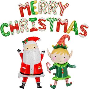 KatchOn, Merry Christmas Balloons Banner Set - Huge, 38 Inch | Elf Balloon, Santa Balloon for Christmas Party Decorations | Christmas Foil Balloons, Santa Claus Balloon | Christmas Decorations Indoor
