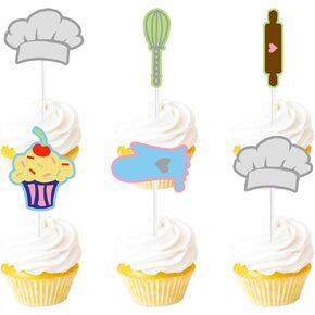 18pcs Glitter Cone Dessert Cupcake Topper Cooking Chef Theme Decor Supplies Baby Shower Boy Girl Happy Birthday Summer Party Decorations in Saudi Arabia