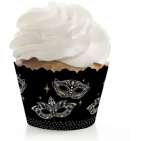 Big Dot of Happiness Masquerade - Venetian Mask Party Decorations - Party Cupcake Wrappers - Set of 12